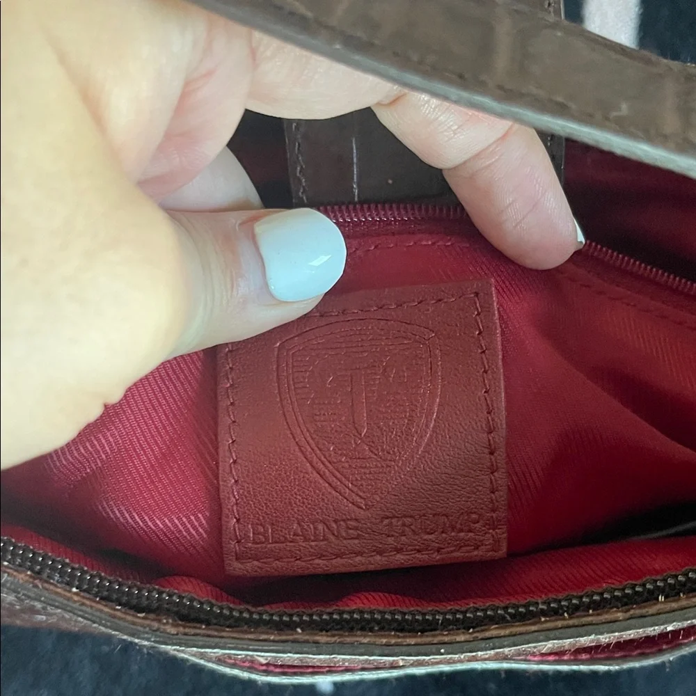 Brown Crocodile Embossed Shoulder Bag